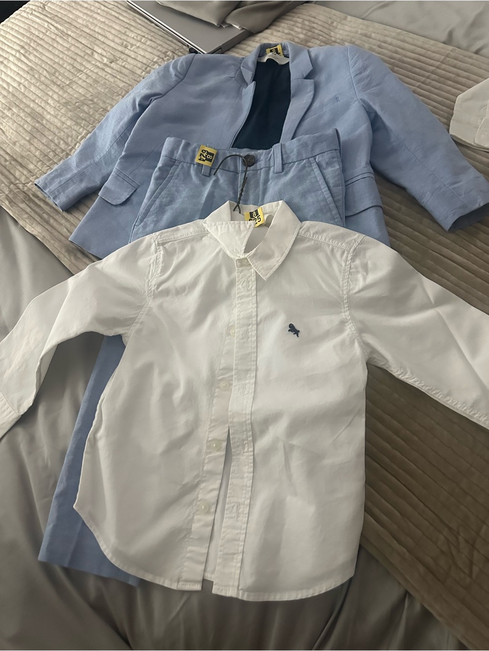 H&M White Button-Down Shirt with Blue Embroidered Logo